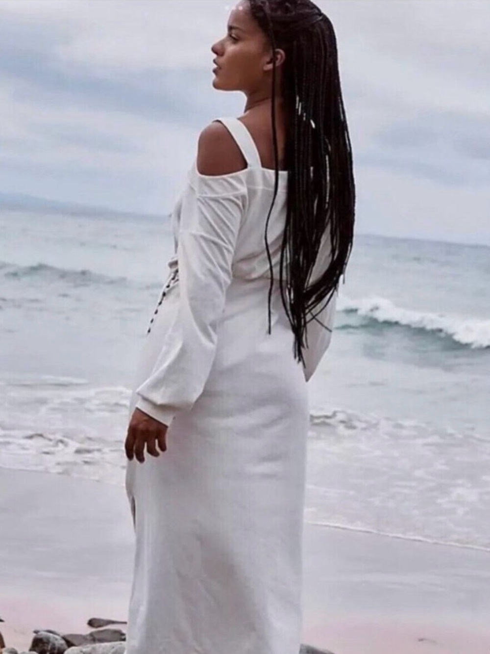 Free People White One-Shoulder Maxi Dress